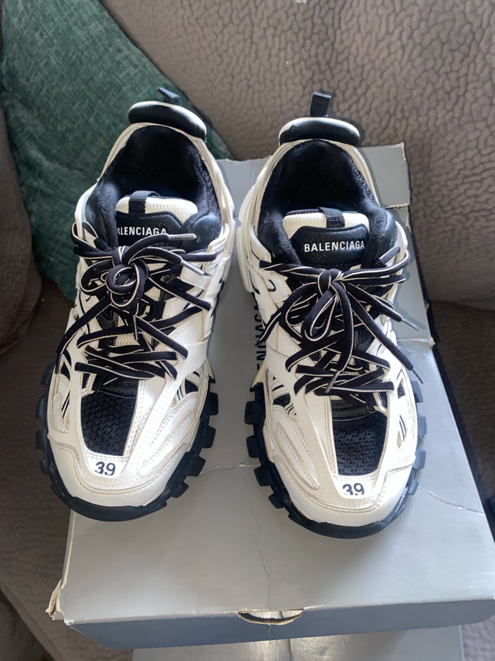 Balenciaga White and Black Track-Style Women's Sneakers (Vintage)